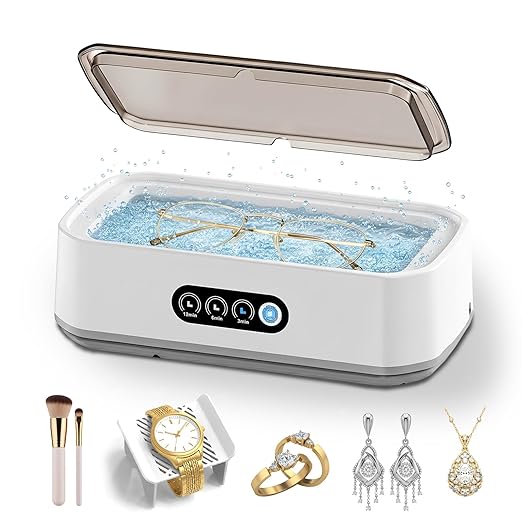 Máquina Limpiadora Ultrasónica para Joyas: Limpiador Ultrasónico de 49KHz con 3 Modos de Limpieza para Joyas, Lentes, Anillos, Correa de Reloj, Dentaduras, Retenedores, Monedas, Pendientes, 650ML