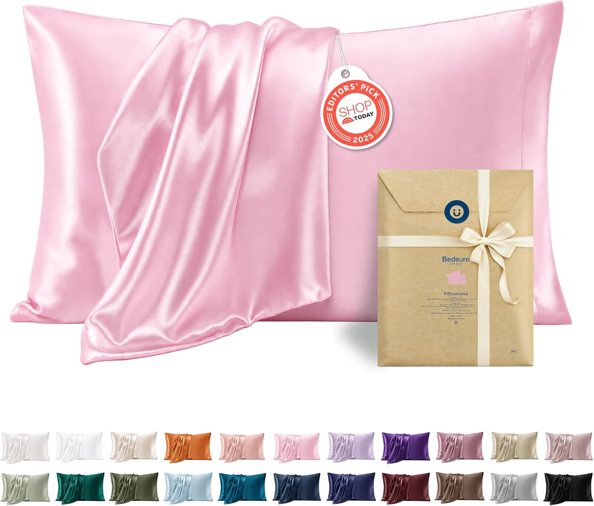 Funda de almohada Bedsure Satin para cabello y piel, tamaño Queen, similar a las fundas de almohada de seda, juego de 2 fundas de almohada de San Valentín con cierre tipo sobre, 20 x 30 pulgadas