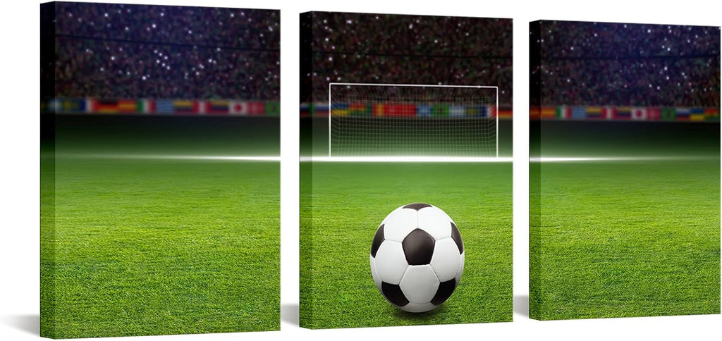 Lienzo decorativo de fútbol, ​​arte de pared moderno para dormitorio, sala de estar y oficina, decoración de pared estirada y enmarcada, fácil de colgar, 30 x 40 x 3 paneles. 