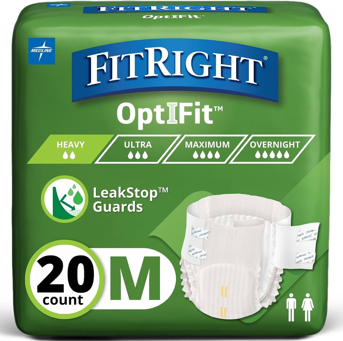 Pañales para Adultos FitRight Extra+ | Ropa Interior Desechable para Incontinencia, Antifugas, Máxima Absorción para Hombre y Mujer, Talla Mediana, 81-112 cm, 20 Unidades