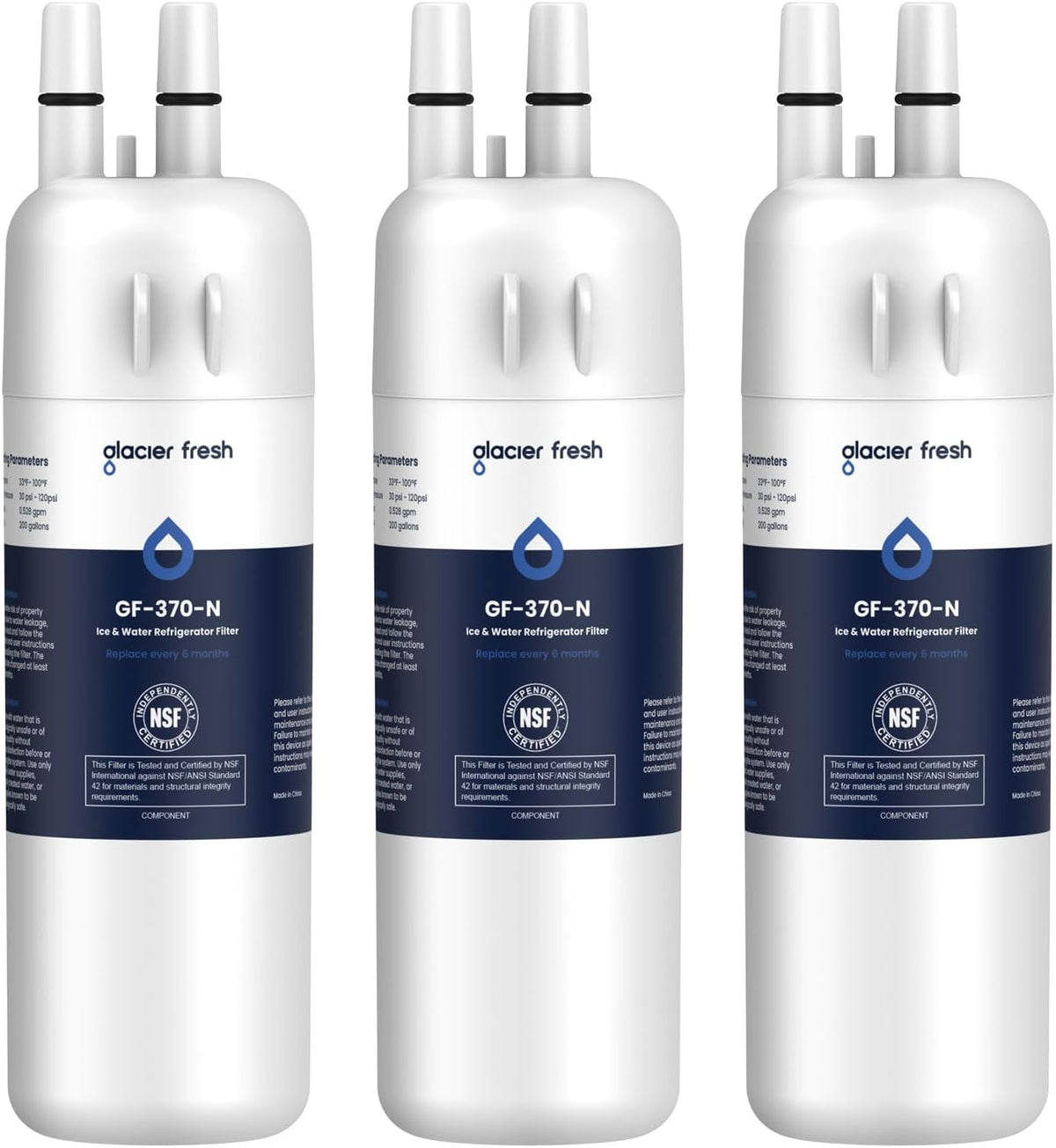 ARTICULO VIENE COMO SE MUESTRA EN LA SEGUNDA IMAGEN ( CONTIENE 3 UNIDADES ) GLACIER FRESH EDR1RXD1 Filtro de Agua para Refrigerador | Compatible W10295370A, Filter 1, W10295370, 46-9930 (Pack 3)