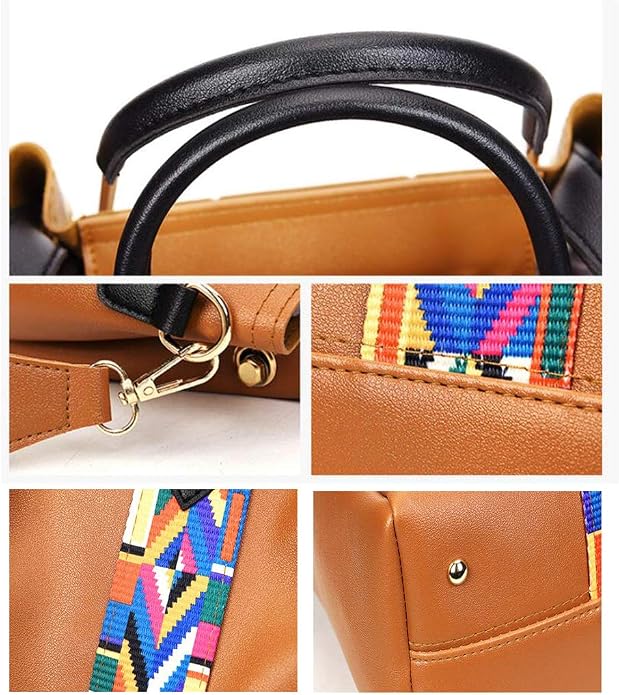 Bolsos de mano y bandoleras de piel sintética para mujer, 4 piezas, con costuras de colores.