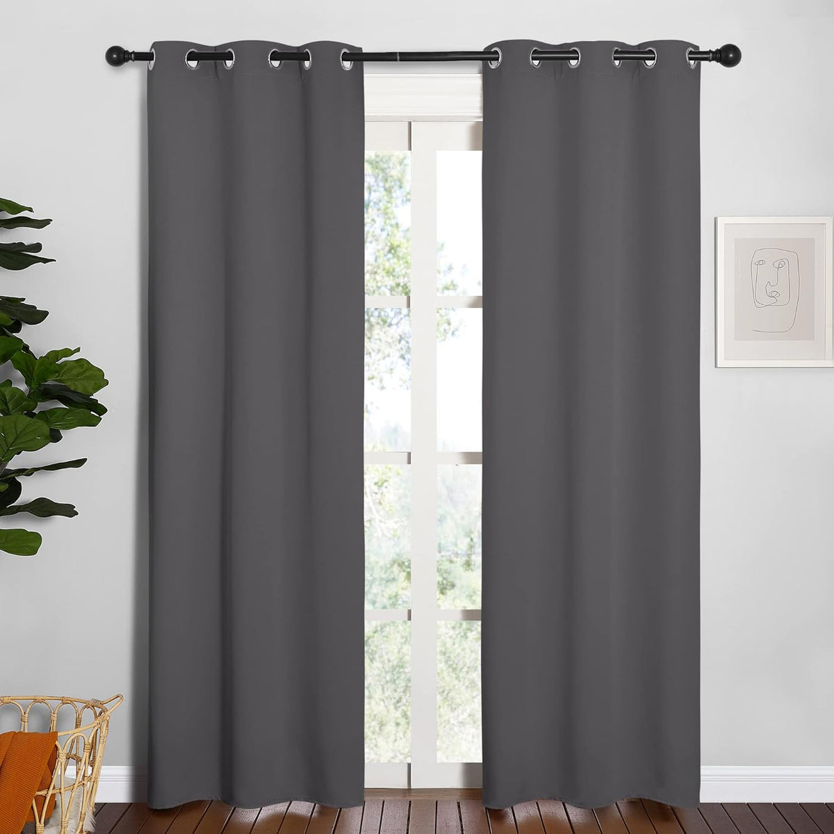Cortinas opacas para dormitorio NICETOWN, paneles de microfibra de triple capa con aislamiento térmico y ojales superiores (dos paneles, 34 x 84 pulgadas, gris).