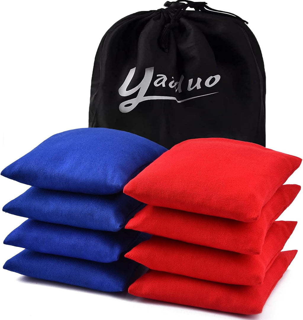 Sacos de Cornhole yaaduo 8 Piezas | Reglamentarios de Doble Cara | Resistentes al Clima | Para Juego de Lanzamiento | Incluye Bolsa de Transporte | Rojo/Azul