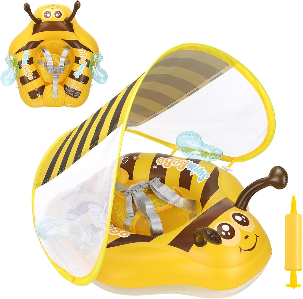 Swimbobo Inflatable Baby Swim Float with Sun Canopy Size Improved Infant Pool Floaties Swimming Pool Toys