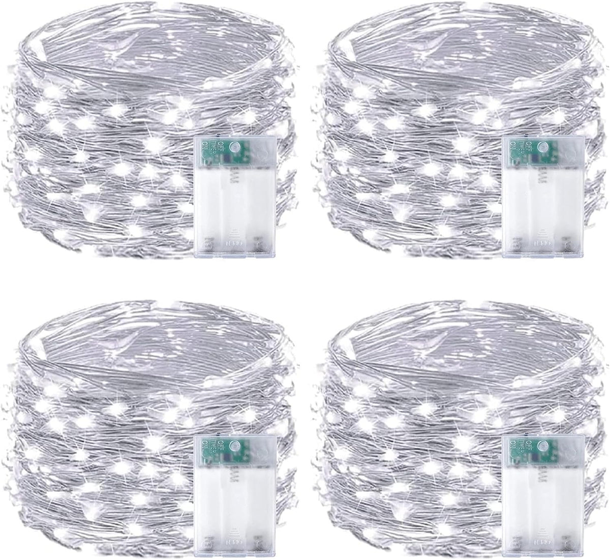 Pack 4 Guirnaldas de Luces LED a Pilas - 4.8m, 50 LED, Temporizador, Resistentes al Agua
