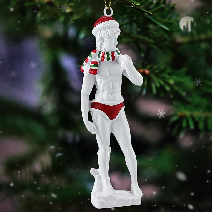 Adorno navideño de resina de la estatua de David de Miguel Ángel, figuras de 12,7 cm (5 pulgadas), adornos originales y divertidos para el árbol de Navidad.