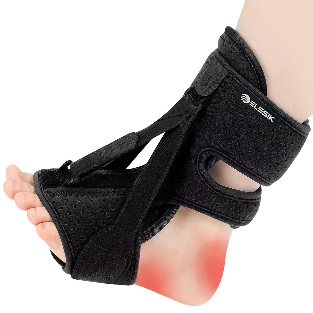Férula nocturna y soporte ELESIK para fascitis plantar, alivio mejorado para fascitis plantar, pie caído y tendinitis de Aquiles. Férula nocturna para fascitis plantar para mujeres y hombres, color negro.
