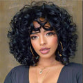Peluca Rizada Corta Kavsni para Mujeres Negras | Peluca Afro Kinky con Flequillo, Rizos Grandes y Resistente al Calor | Sintética de Aspecto Natural, Negro