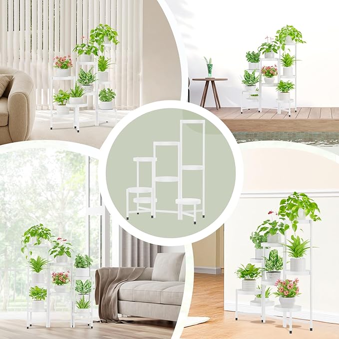 iDavosic.ly Soporte para plantas de 8 niveles para interiores y exteriores de fácil armado, estantería plegable alta de metal para exhibición de orquídeas para patio, balcón, porche, color blanco
