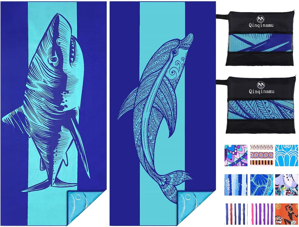 Paquete de 2 toallas de playa de microfibra ligeras de 180 x 81 cm (tamaño extragrande), finas y resistentes a la arena. Ideales para viajes, piscina, yoga, gimnasio y camping. Perfectas para adultos, mujeres y hombres. Accesorios esenciales para la playa