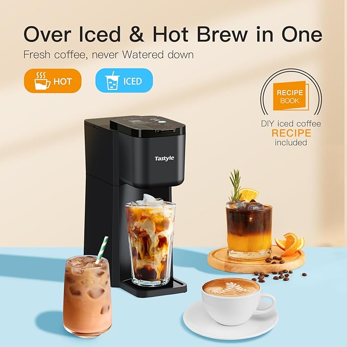 Tastyle Mini Cafetera Individual Café Caliente y Frío – Compatible K-Cup y Café Molido, 6-14 Oz, Negro Clásico (V2.0)