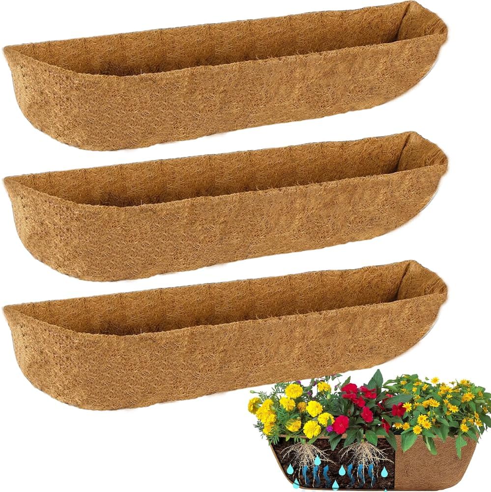 XXINGEM Juego de 3 revestimientos preformados de fibra de coco para macetas, jardineras y cestas de flores de valla (61 cm)