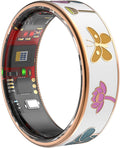 Anillo Inteligente para Mujer con Monitor de Ritmo Cardíaco y Sueño - Diseño Floral con Acabados Dorados, Contador de Pasos y Calorías, Liviano para Uso Diario