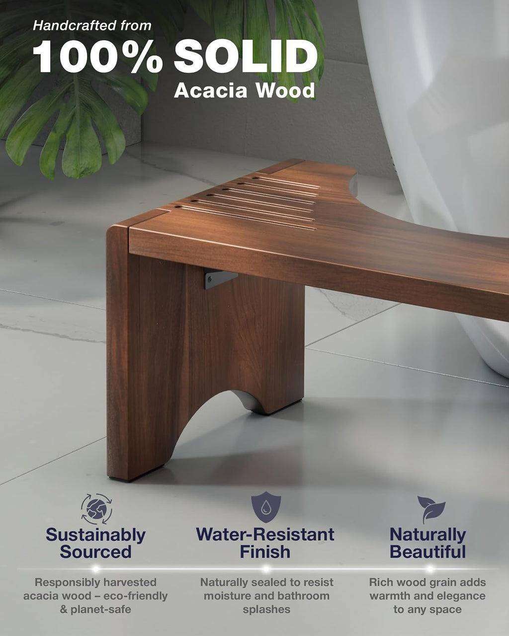 Taburete de baño plegable, taburete de madera de acacia para entrenamiento para ir al baño, ayuda de baño de madera de 7 pulgadas para una postura cómoda (nogal, plegable)