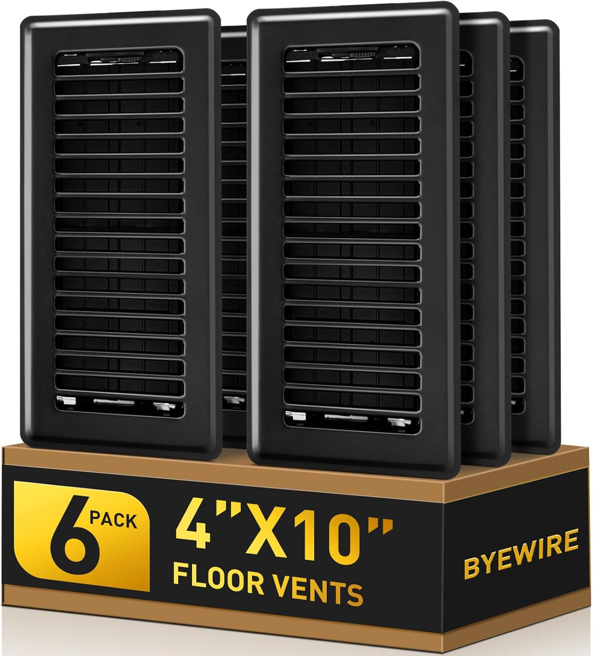 Rejilla de Piso 4x10 cm Acero Pesado Resistente a Óxido Protector Ventilación Ajustable para Piso y Pared 6 Unidades Negro