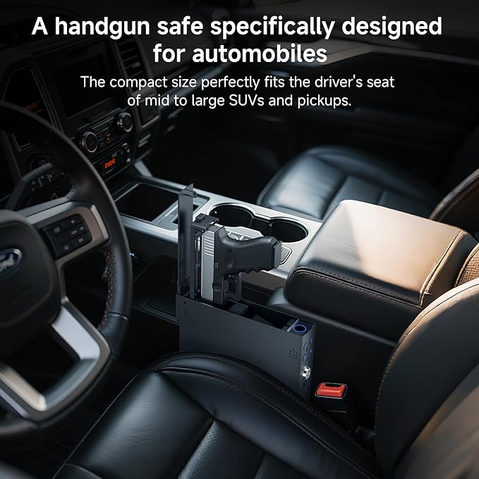 Caja fuerte para pistola de vehículo con huellas dactilares, teclado, llave, pistola biométrica de coche segura para camioneta, SUV, camión, sedán grande y hatchback, acceso rápido, pistola