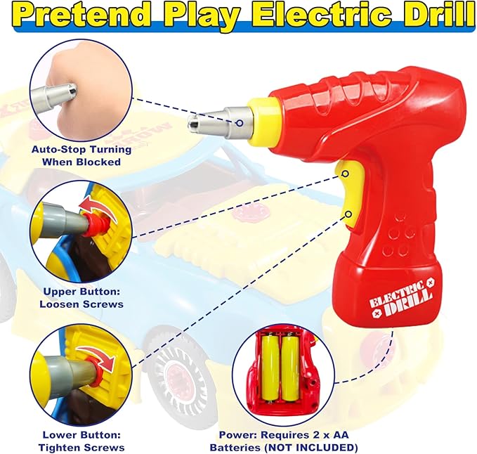 Pup Go Juguetes de construcción para niños de 3, 4, 5 años, coche de carreras desmontable, 30 piezas de juguetes de construcción con taladro eléctrico, construye tu propio coche con luces y sonidos