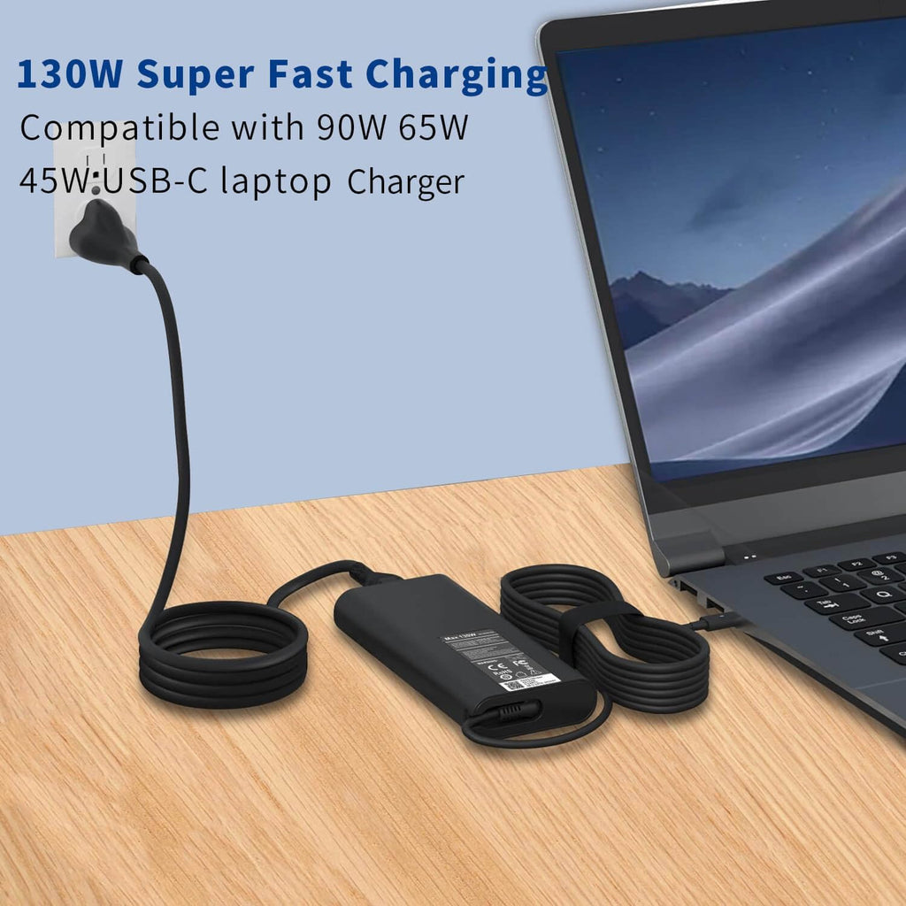 Cargador USB C de 130 W compatible con cargador de laptop Dell tipo C, cable de alimentación de CA delgado - Precisión 5550 5560 5570 5750 3560 XPS 15 9500 9575, XPS 17, Latitude 7410 7310 USB C