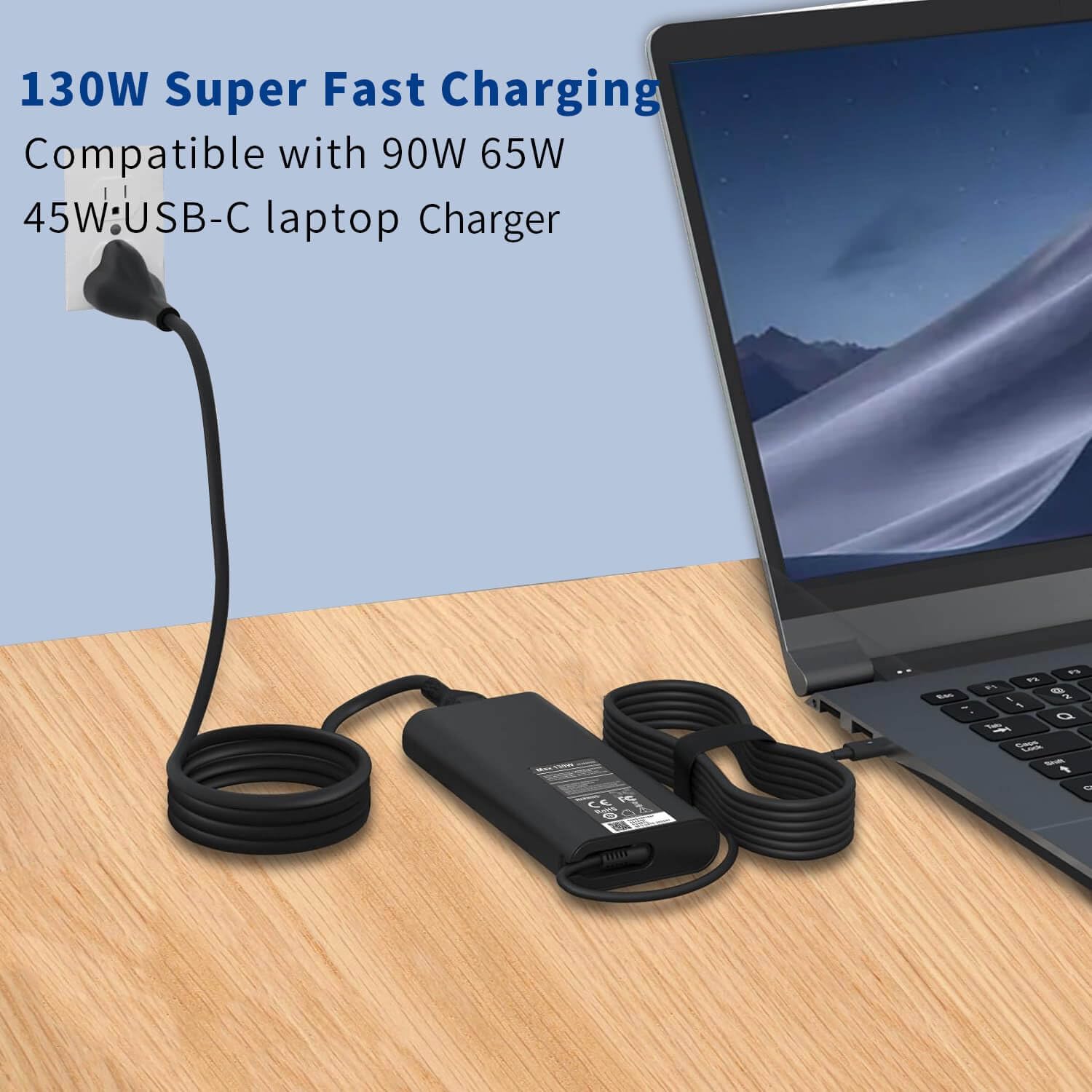 Cargador USB C de 130 W compatible con cargador de laptop Dell tipo C, cable de alimentación de CA delgado - Precisión 5550 5560 5570 5750 3560 XPS 15 9500 9575, XPS 17, Latitude 7410 7310 USB C