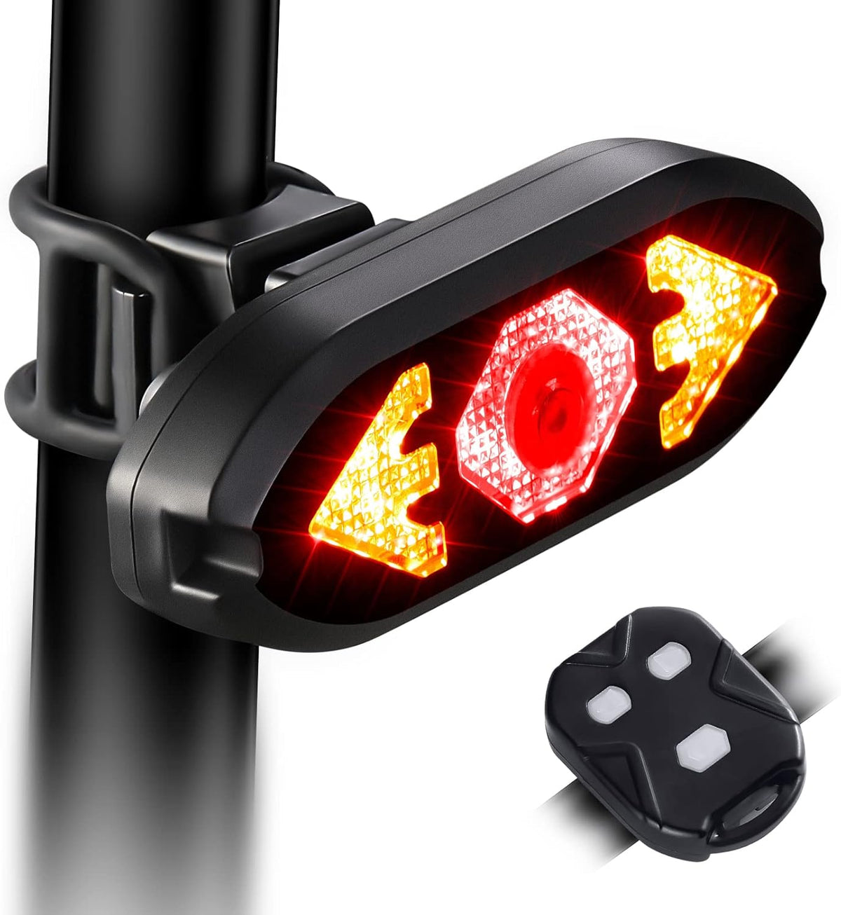 Luz Trasera de Bicicleta con Señales de Giro Control Remoto Inalámbrico Impermeable Luz Trasera Posterior USB Recargable Ultra Brillante Advertencia de Seguridad para Noche