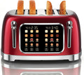 Tostador Retro de Acero Inoxidable RONGBEST 4 Ranuras con Pantalla Táctil Ancha para Desayuno Familiar, Recalentar y Descongelar, 6 Niveles de Dorado para Bagel y Pan, Bandeja de Migas Fácil de Remover, Rojo Perla