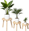 Luckybell 3 PCS Wood Plant Stands Indoor, Mini Round Flower Display Single Plant Stand Outdoor for 6-12 Inch Pots, Tall Plant Stand,Step Stool Plant Stool for Large Plants for Balcony, Living Room(Light Brown)