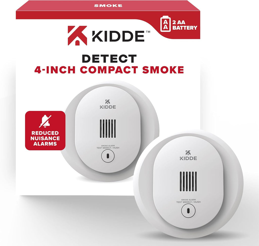 Detector de Humo Kidde 10SDR – Funciona con Pilas AA, Compacto 10cm, Luz LED Indicadora, Alarma de 85 dB
