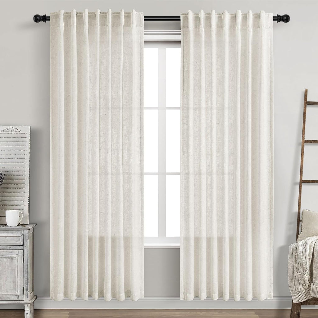 Nanspring Cream Semi Sheer Linen Curtains 78 inch Length for Living Room Back Tab Rod Pocket Modern Farmhouse Coastal Decor Cream Cotton Textured Gauze Curtains for Dining Room Office 52x78