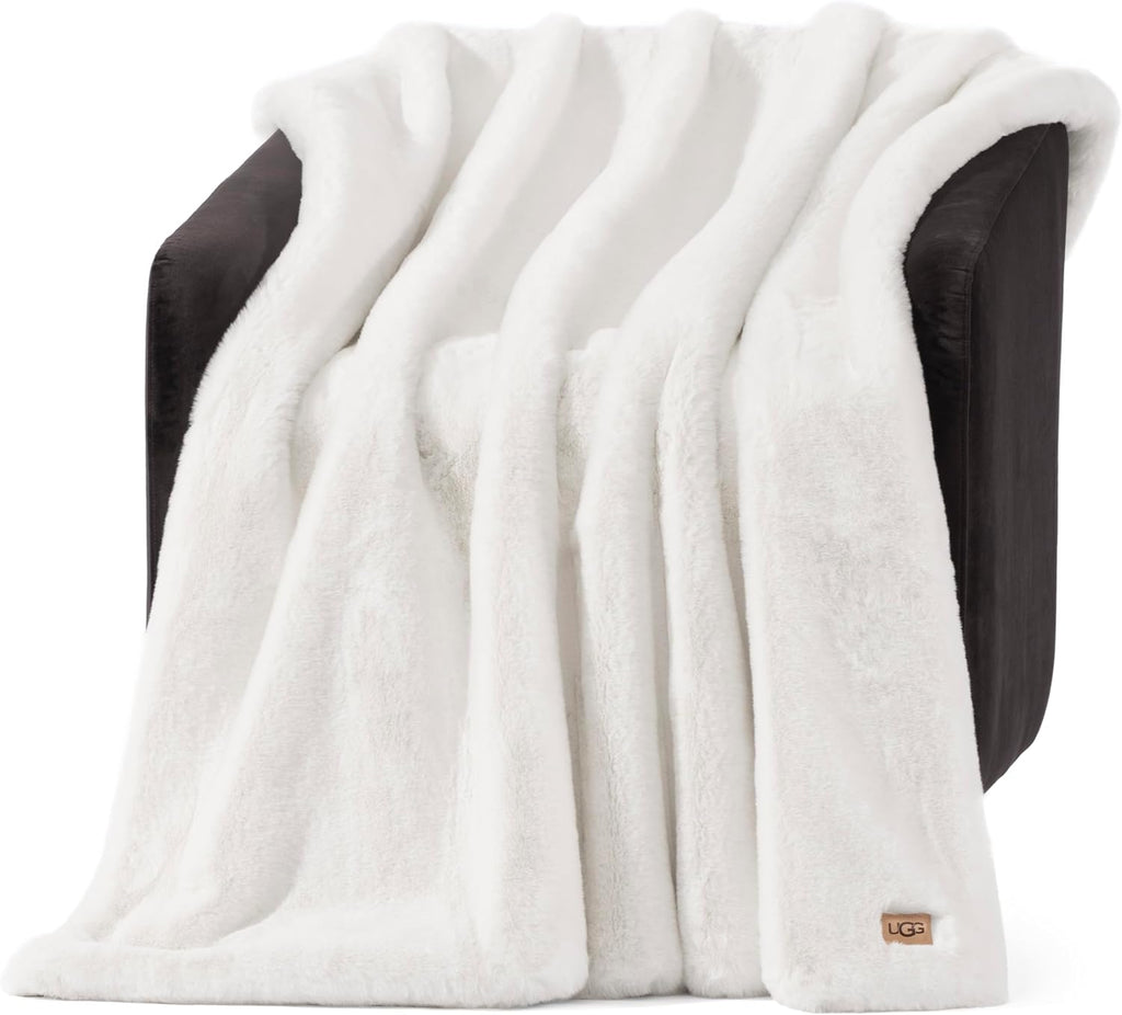 Cobija UGG Euphoria de Piel Sintética | Cálida y Esponjosa para Sofá o Cama | Decoración de Lujo | Lavable a Máquina | 127x178cm | Blanco Nieve