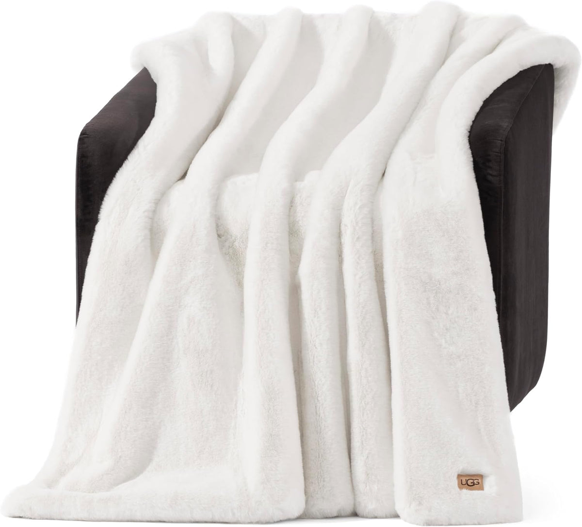 Cobija UGG Euphoria de Piel Sintética | Cálida y Esponjosa para Sofá o Cama | Decoración de Lujo | Lavable a Máquina | 127x178cm | Blanco Nieve