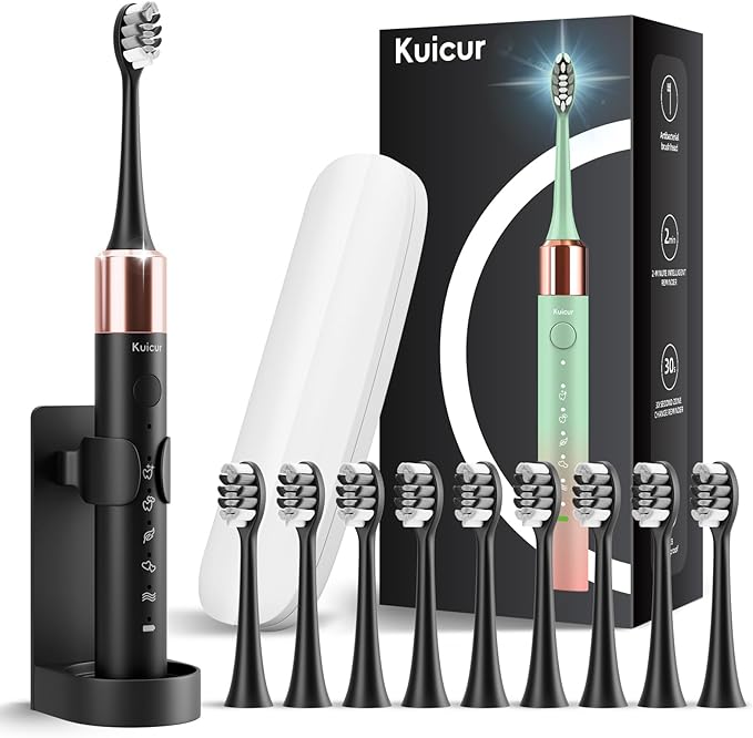 Cepillo de Dientes Eléctrico Kuicur con Cabezales de Repuesto - Blanco o Negro