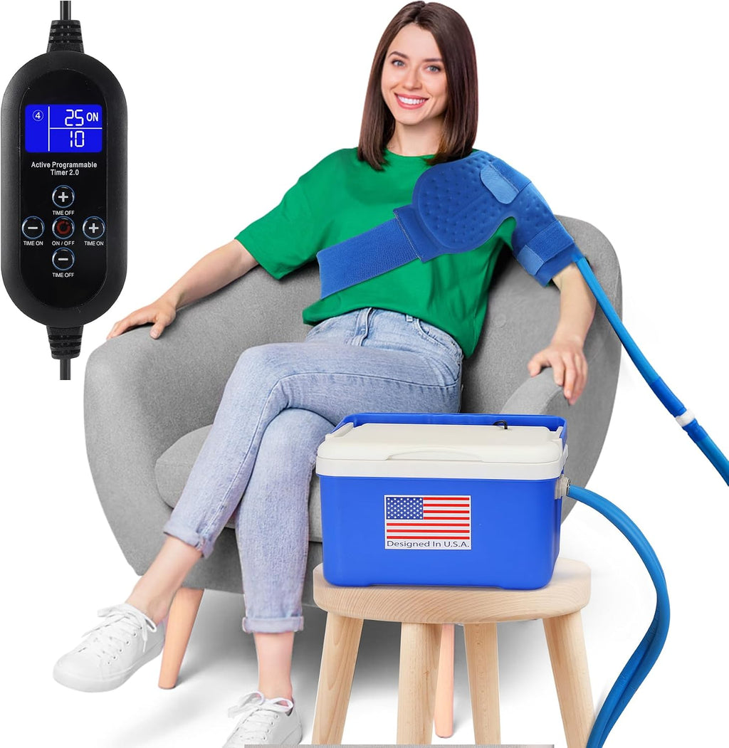 Sistema de máquina de crioterapia con temporizador programable, máquina de hielo para la recuperación postoperatoria del hombro, almohadilla de compresión grande para el hombro, portátil, bomba silenciosa