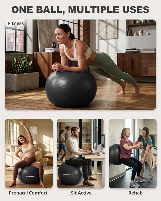 Trideer Pelota de Ejercicio para Yoga, Pilates y Fitness – Pelota de Estabilidad con Bomba Incluida