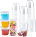 BYSNOW 360 juegos de vasos de plástico de 5.5 oz con tapa, vasos pequeños transparentes para gelatina, recipientes desechables de plástico para condimentos, salsas, aderezos para ensaladas y aperitivos.