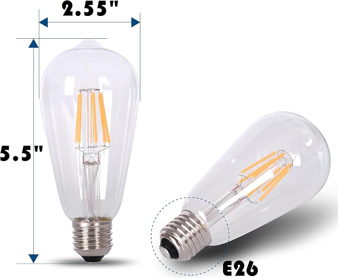 Pack 6 Bombillas LED Filamento ST48 6W | Base E12 | Blanco Cálido 2700K | Regulables | Equivalente 60W