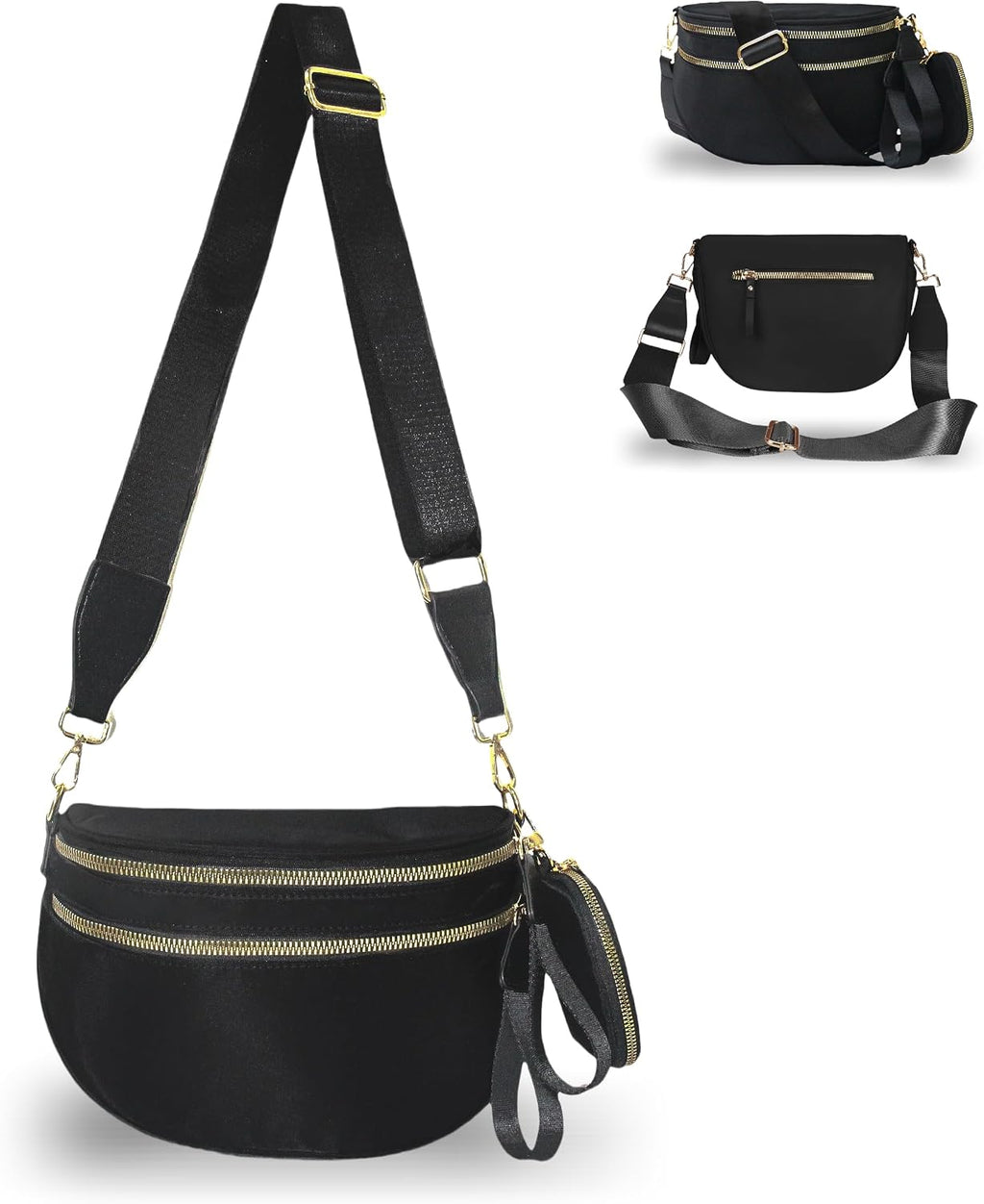 Pallocoo Bolso Cruzado a Cuadros Blanco y Negro | Rinonera para Mujer | Cartera de Cintura Nylon | Bolso Bandolera Casual