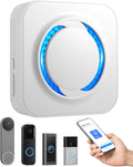 Extensor de timbre WiFi MOKYDUO para Ring, Blink y Nest - Instalación sencilla en interiores, 58 tonos de llamada, 5 niveles de volumen, alerta LED intermitente, ampliable ilimitadamente para dormitorio, garaje, sótano, compatible con Alexa