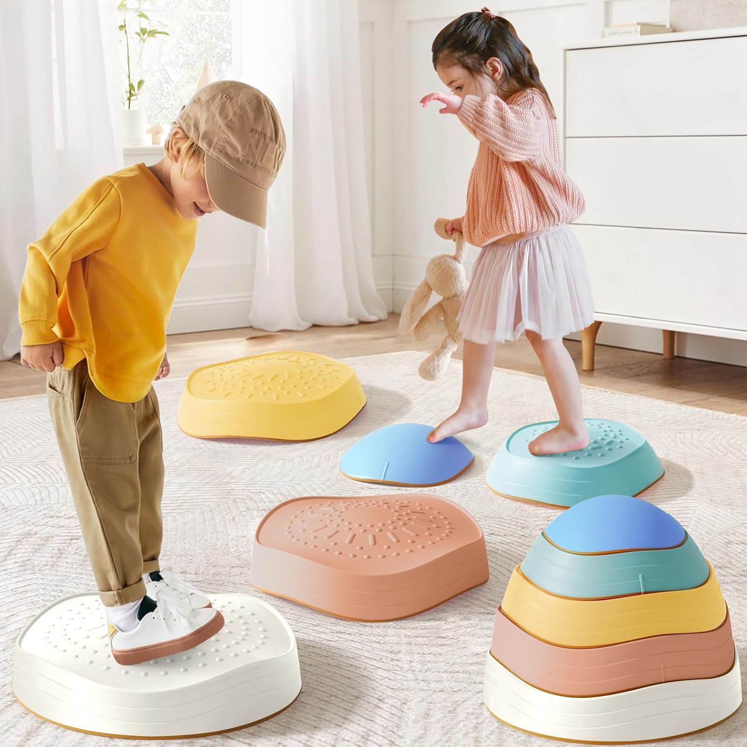 Tiny Land Stepping Stones for Kids, 5pcs Non-Slip Toddler, Sensory for Promoting Toddler's Balance & Coordination Skills, Stepping Stones for Toddlers 3-5, Toddler Toys for Boys & Girls Gifts