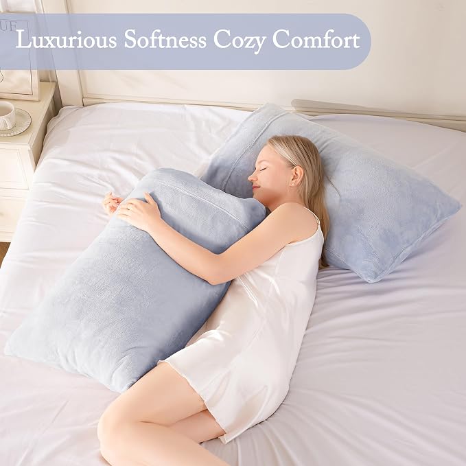 Fundas de almohada de terciopelo ROSE&RISY tamaño Queen, paquete de 2 unidades, ultrasuaves y transpirables con cierre de solapa para cama, fundas de almohada de terciopelo acogedoras y mullidas, sin relleno (Queen 20x30 pulgadas, azul claro)