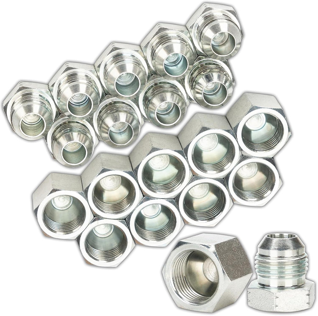 10 piezas de tapa de acero de 5/8" n.° 10 JIC de 37 grados 0304-C-10 y tapón de conexión de tubo abocinado 2408-10, adaptador hidráulico para rosca de 7/8-14