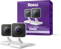 Cámara de Seguridad Interior Roku (Pack de 2) | Cableada | 1080p HD con Visión Nocturna a Color | Compatible con Alexa y Google | Detección de Movimiento y Sonido