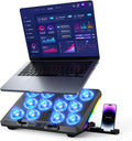 Base Enfriadora Trullypine para Laptop con 12 Ventiladores Silenciosos | Portatil para Laptops de 12-17.3 pulgadas | Luces RGB | 5 Alturas | 2 Puertos USB | Soporte de Celular