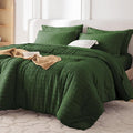 MUXHOMO – Set Edredón Queen Seersucker Verde Oscuro | Bed in a Bag | Lujo para Todas las Temporadas