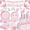 205 Piezas Decoracion de Fiesta Spa para 25 Invitados | Vajilla Desechable con Banner, Globos, Toppers, Platos, Servilletas y Mantel | Facil Armado para Cumpleanos de Ninas