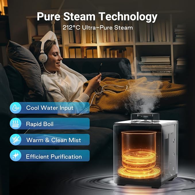 Humidificador Livatro de Acero Inoxidable 3L — Vapor Cálido con Modo Silencioso y Apagado Automático