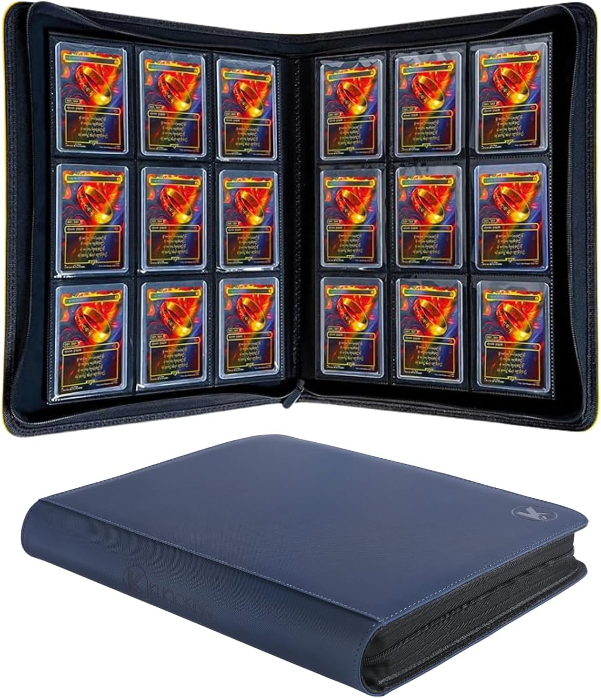Binder KUOOKING para Top Loaders | Guarda 288+ Portacartas Rigidos 3x4 Pulgadas | Carpeta 9 Bolsillos con Fundas para Tarjetas Deportivas | Azul Marino