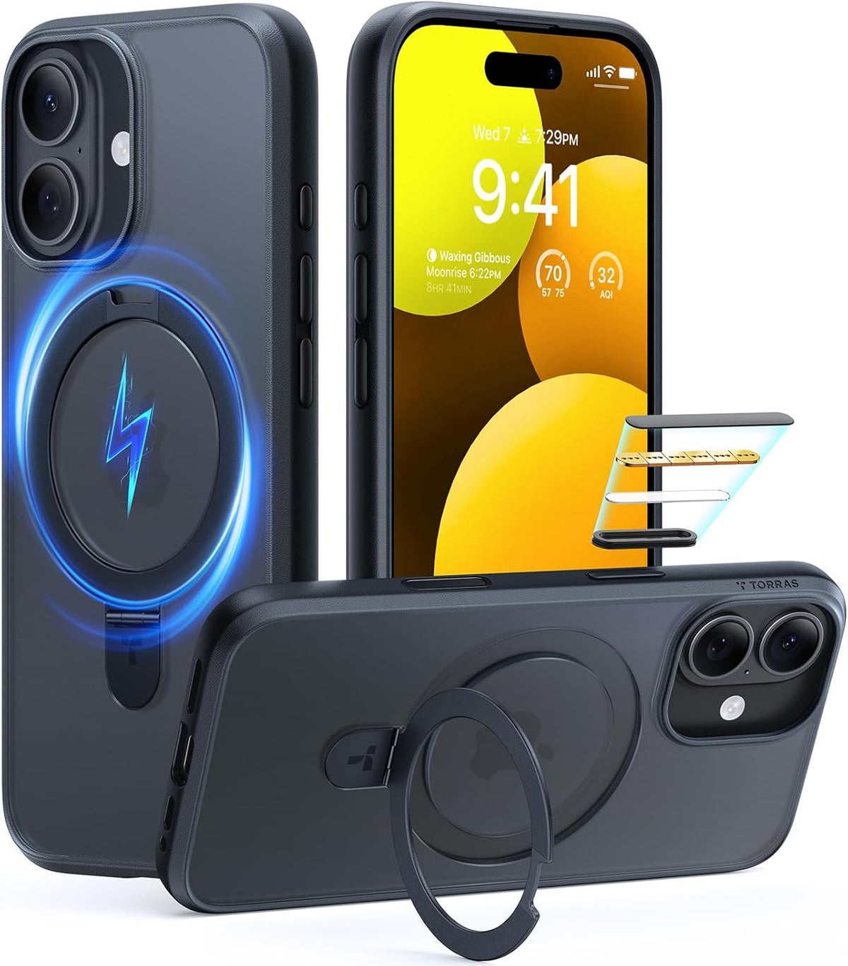 Funda TORRAS Ostand Magnetica para iPhone 17 | Compatible con MagSafe | Proteccion Militar 4X | Soporte Integrado | Mate Translucida 6.3 pulgadas | Negro