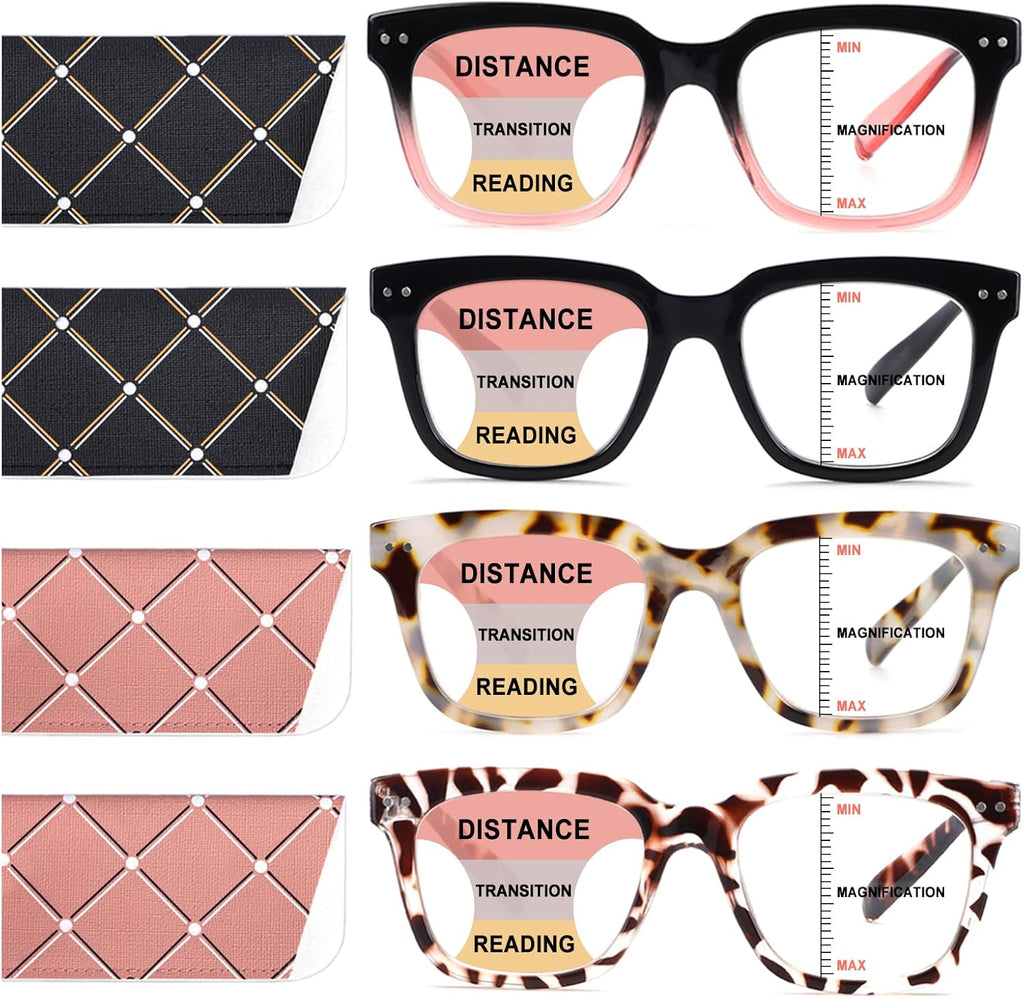 Lentes de Lectura Multifocales Progresivos CHOFILORD para Mujeres Hombres Bloqueadores de Luz Azul Bisagra de Resorte Lentes de Computadora Cuadrados (4 Paquete Mixto B, 1.5, Dioptrías)