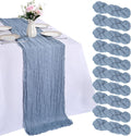 Paquete de 10 caminos de mesa de gasa azul empolvado de 3 metros (120 pulgadas) de gasa rústica bohemia para banquetes, picnics, baby showers, fiestas, bodas y decoración navideña.